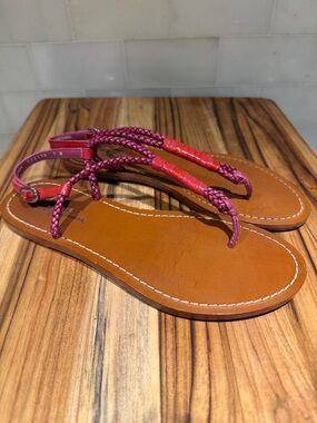 Cole Haan Braided Pink and Red Leather Thong Sandals